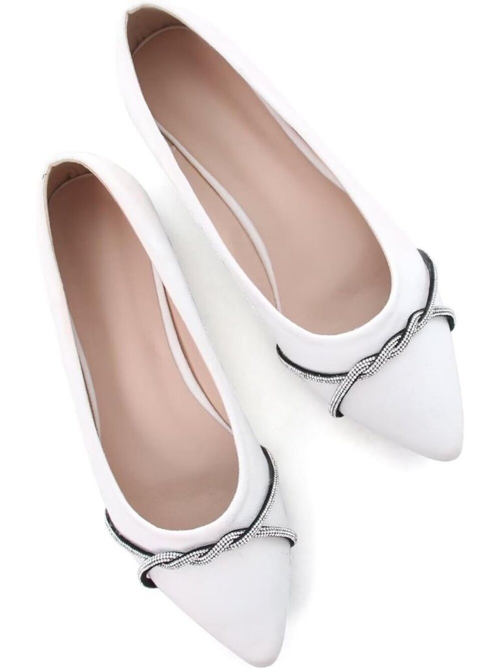 Women's F White Chain Ballet Flats Fashion Pointed Toe Slip On Party Dress Shoes